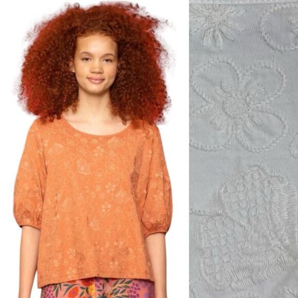 Gudrun Sjoden Eva Organic Cotton Top Size Large L Embroidered Lagenlook - Picture 1 of 6